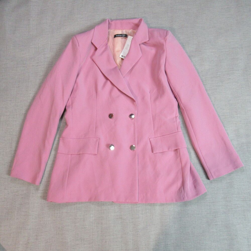 BOOHOO Blazer Womens Size 8 Blush Pink Double Breasted Military Jacket NWT